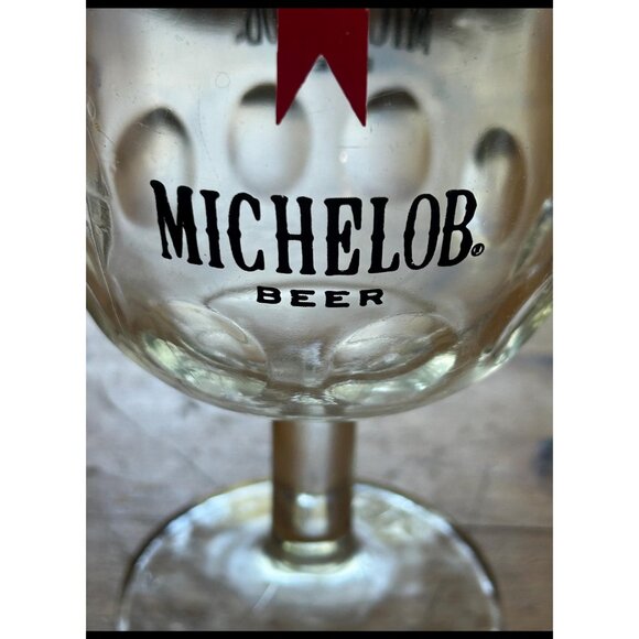Michelob Beer Goblet Glasses Set Of 2 Vintage Embossed Textured Clear Glassware - Picture 4 of 5
